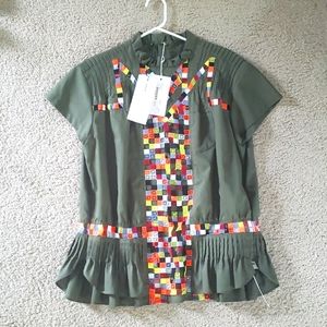 NWT Sacai khaki square embroidery top